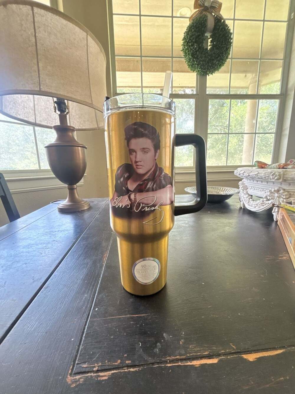 Elvis Presley 40oz Stainless Steel Travel Mug with Handle and Straw